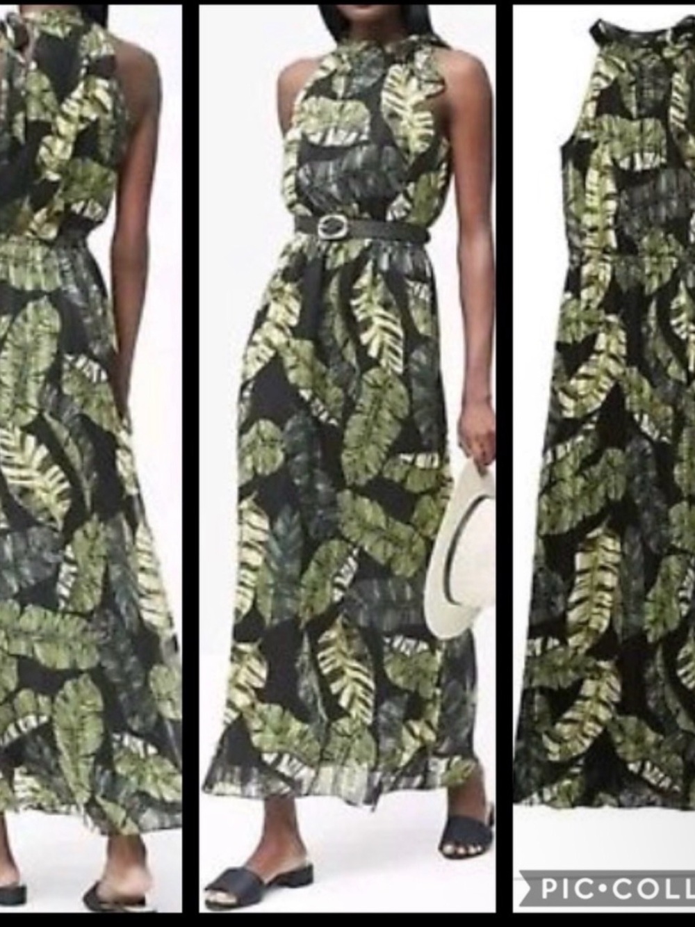Banana Republic Black Maxi Dress with Green Leaf Print